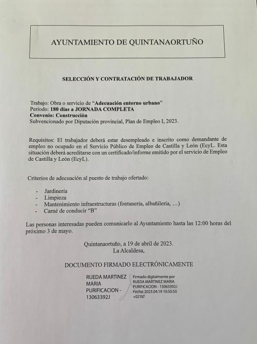 Contratación Trabajador Quintanaortuño